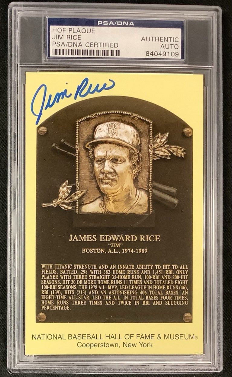 Jim Rice Signed Gold Plaque HOF Postcard Yellow Red Sox Autograph PSA/DNA