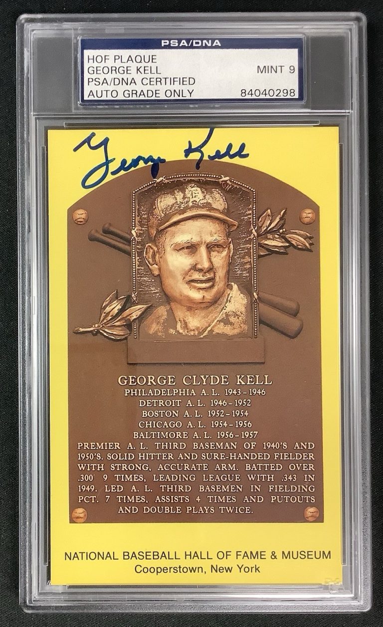 George Kell Signed Gold HOF Plaque Postcard Yellow Tigers Autograph PSA/DNA