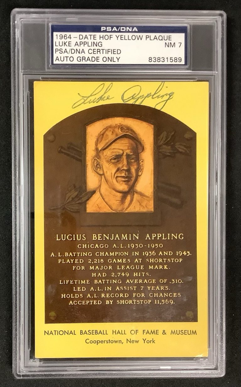 Luke Appling Signed Plaque Postcard Yellow White Sox Gold Autograph PSA/DNA #2