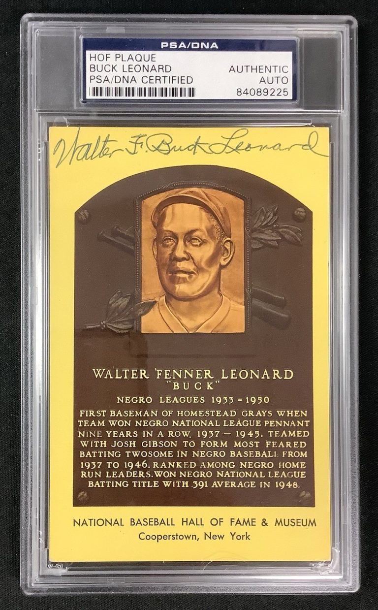 Buck Leonard Signed Gold Plaque Postcard HOF Autograph Yellow Grays PSA/DNA #3