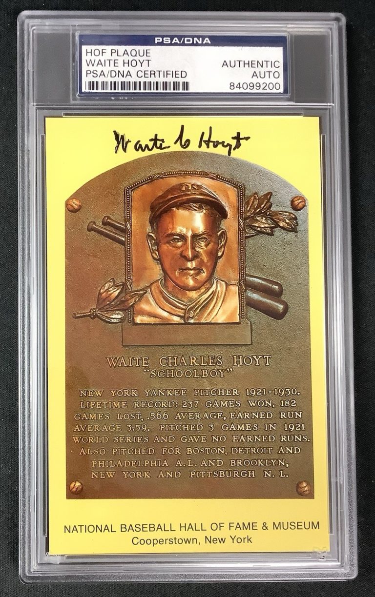 Waite Hoyt Signed Gold Plaque Postcard HOF Autograph Yellow Yankees PSA/DNA