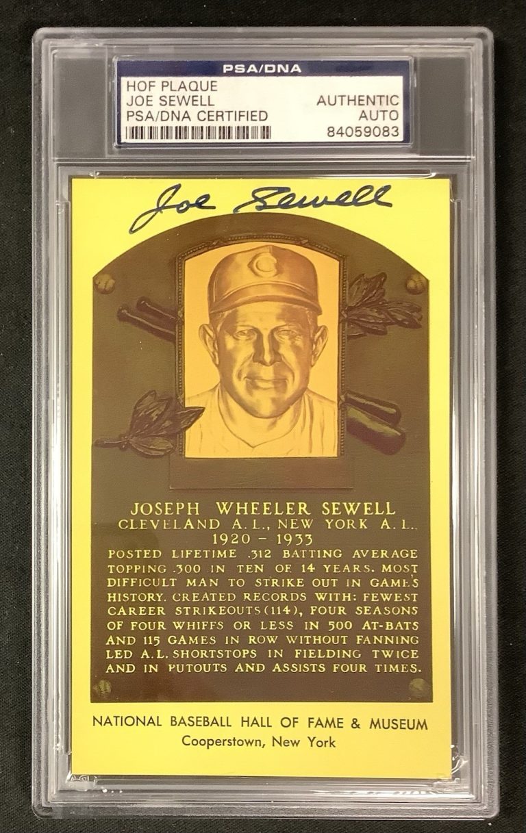 Joe Sewell Signed Gold Plaque HOF Postcard Yellow Indians Autograph PSA/DNA