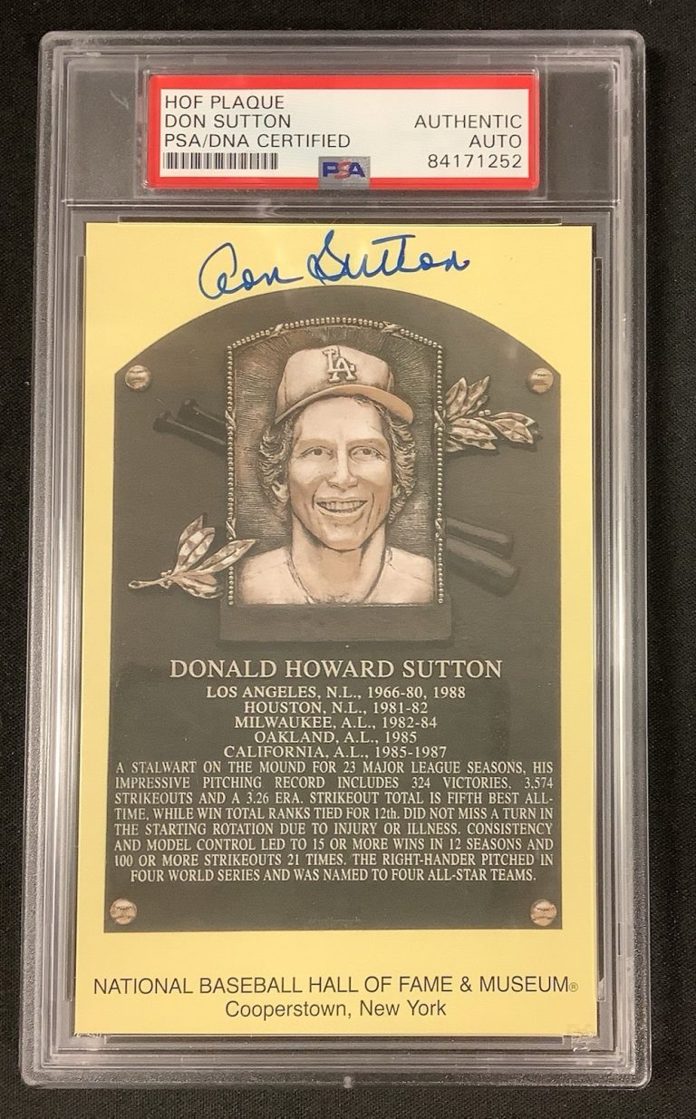Don Sutton Signed Gold HOF Plaque Postcard Yellow Dodgers Autograph PSA/DNA #2