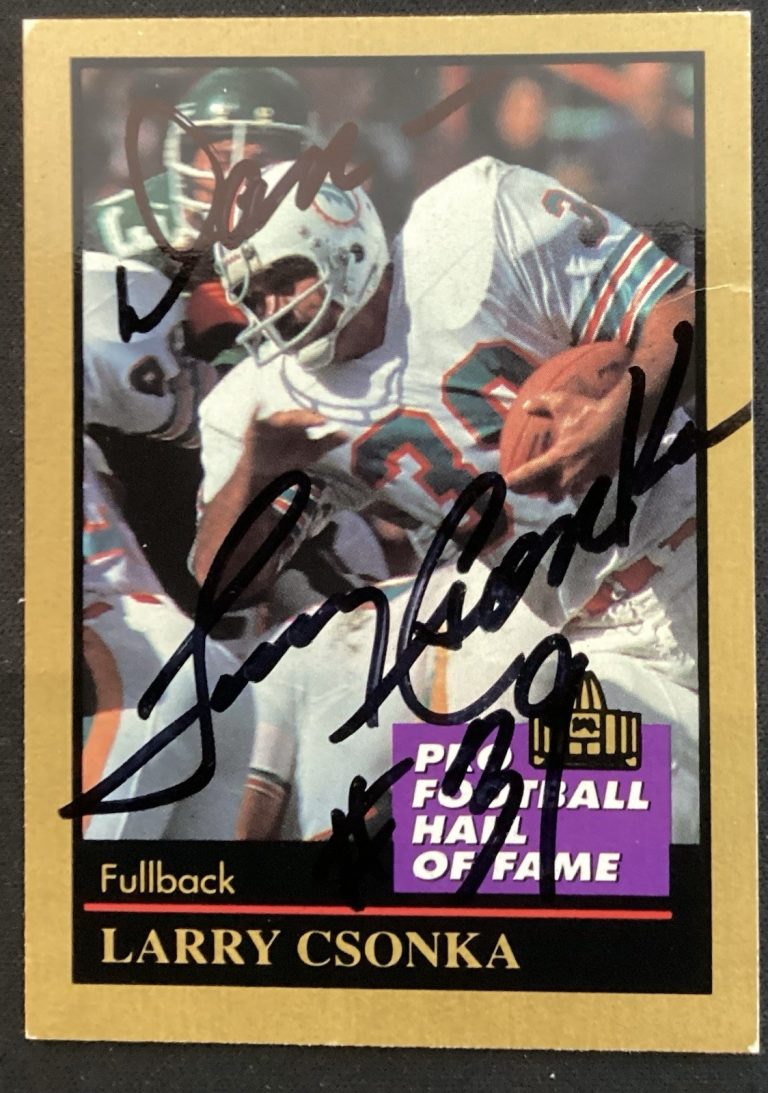 Larry Csonka Signed 1991 #31 Enor Football Card HOF Dolphins Dan Autograph JSA