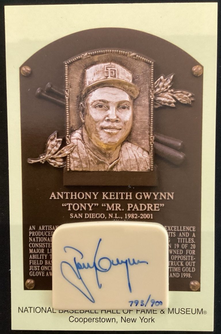 Tony Gwynn Signed Gold HOF Plaque Postcard LE Base Yellow Padres Autograph TPG