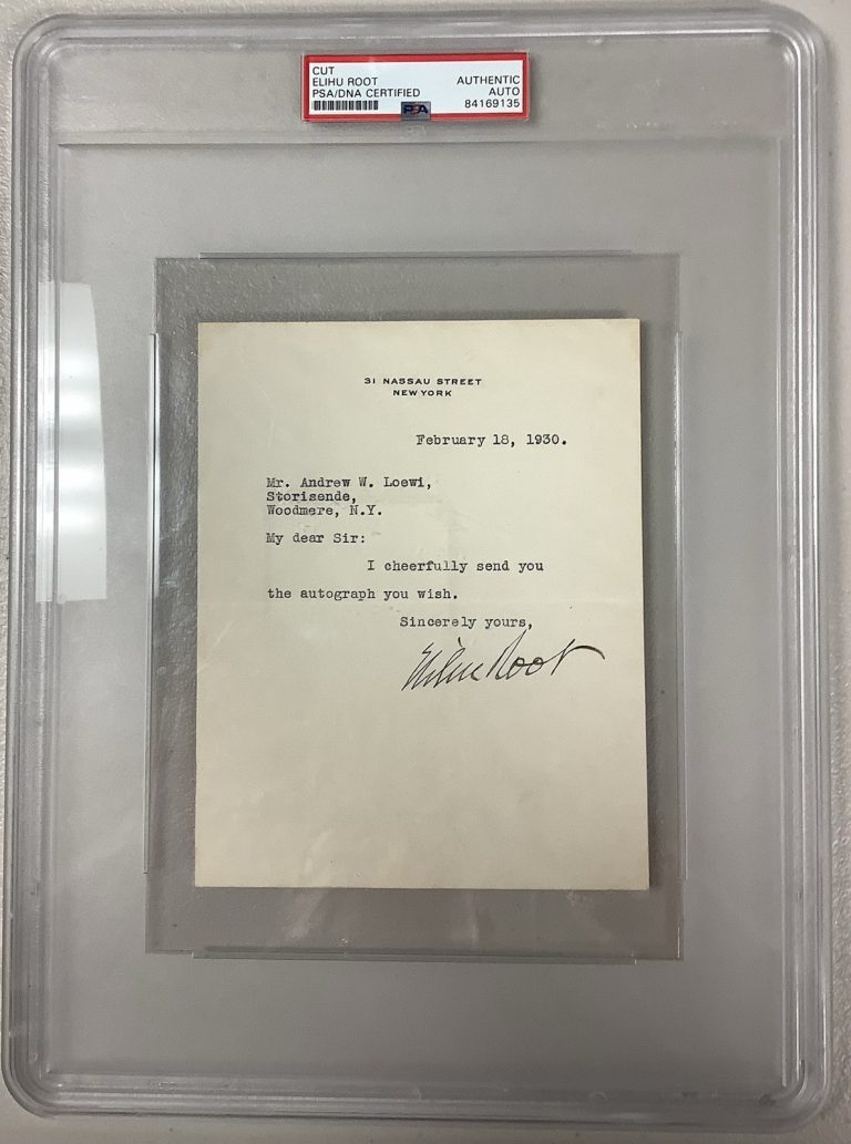 Elihu Root Signed Letter 1930 US  Secretary of State Autograph PSA/DNA