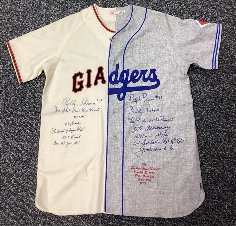 Ralph Branca Bobby Thomson Signed Jersey Giants Dodgers Autograph STATS JSA 1/1