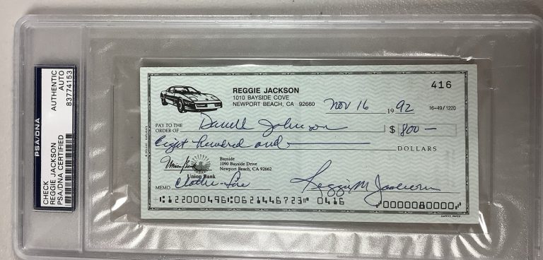 Reggie Jackson Signed Check Bayside Bank Baseball Yankees HOF Autograph PSA/DNA
