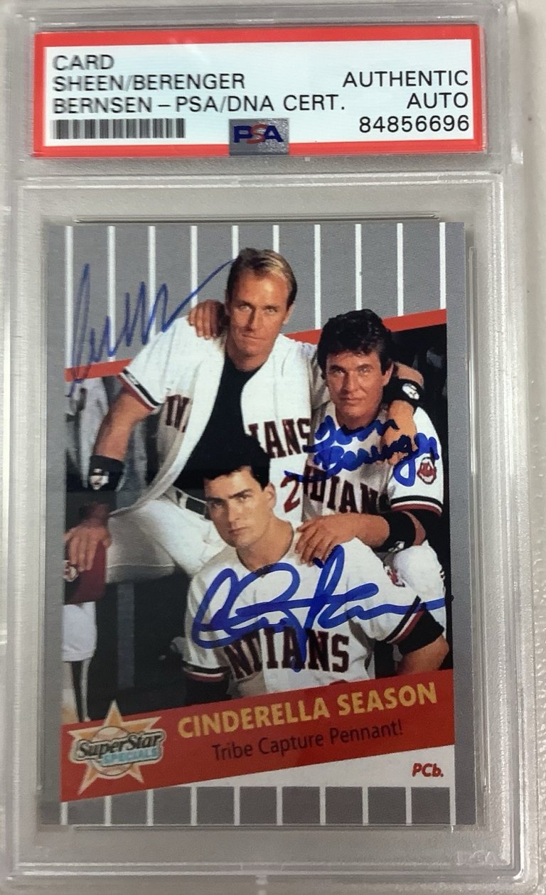 Charlie Sheen Signed Card Major League + Bernsen Berenger Baseball Auto PSA/DNA
