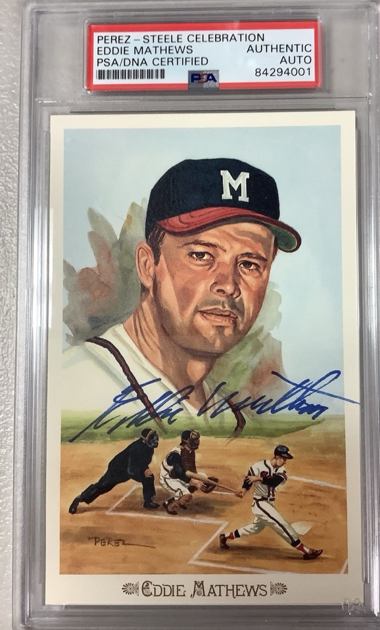 Eddie Mathews Signed Perez Steele Celebration Postcard Braves Autograph PSA/DNA