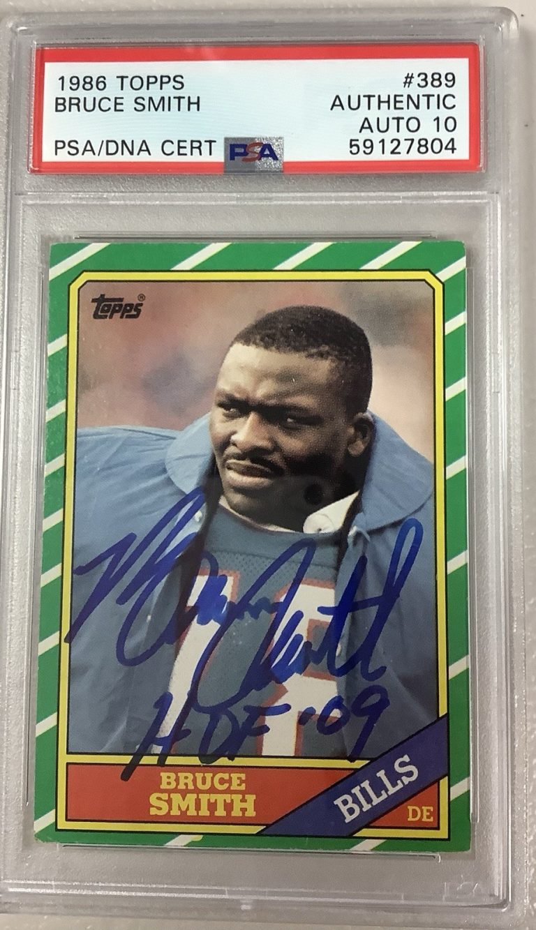 Bruce Smith Signed 1986 Topps #389 Card Buffalo Bills HOF PSA/DNA Auto Gem Mt 10