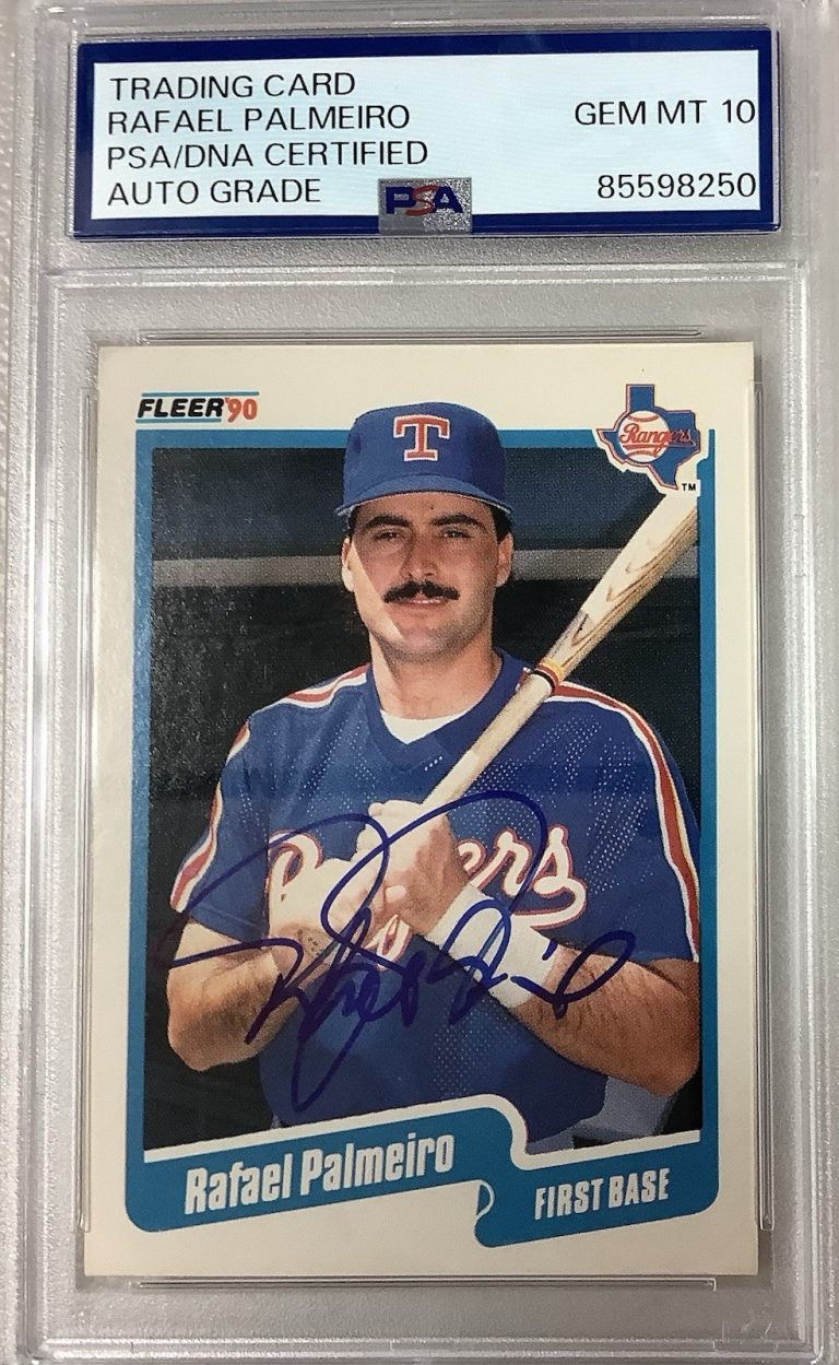 Rafael Palmeiro Signed 1990 Fleer #308 Baseball Card Texas Autograph PSA/DNA