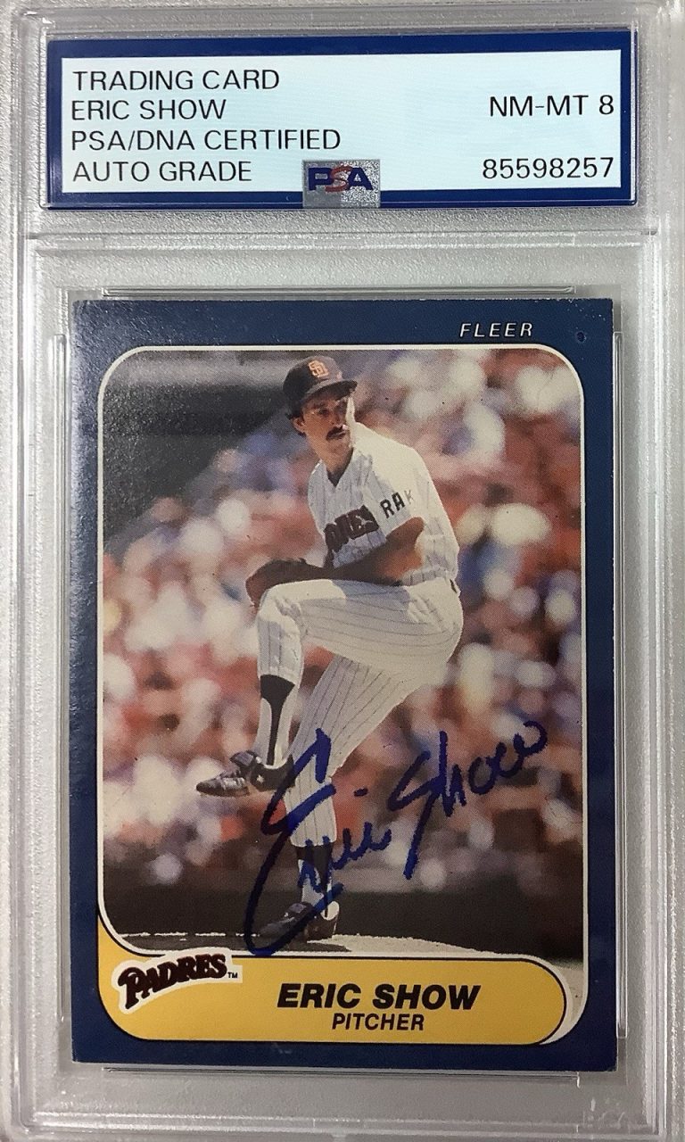 Eric Show Signed 1986 Fleer #334 Baseball Card Padres Autograph PSA/DNA 8
