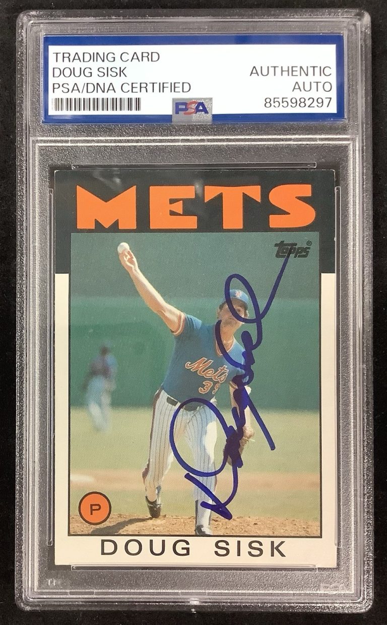 Doug Sisk Signed 1986 Topps #144 Baseball Card NY Mets Autograph PSA/DNA 86 WSC
