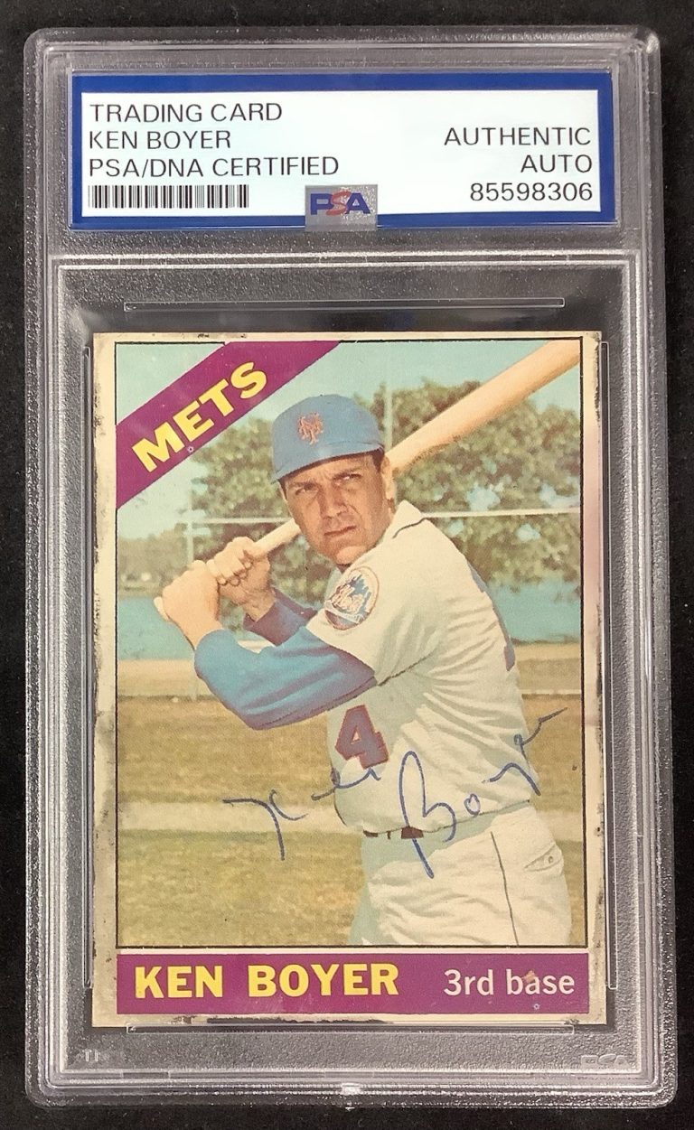 Ken Boyer Signed 1966 Topps #385 NY Mets Baseball Card Autograph PSA/DNA Rough