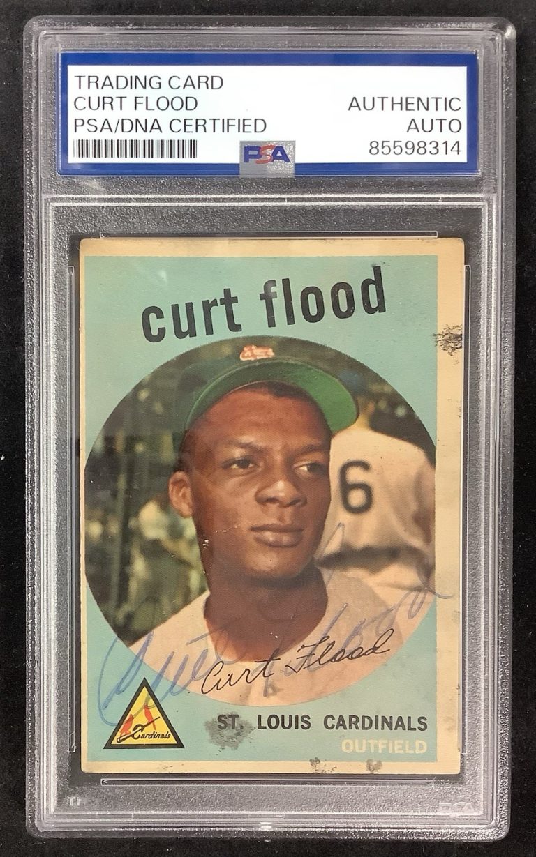 Curt Flood Signed 1959 Topps #353 Cardinals Baseball Card Autograph PSA/DNA