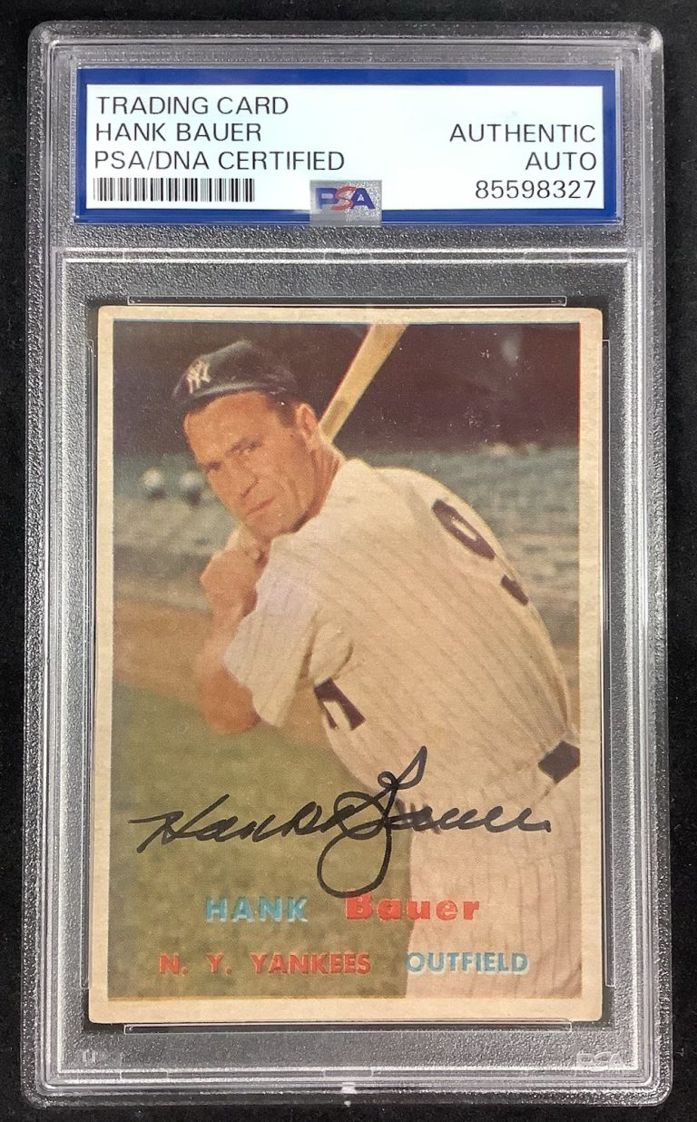 Hank Bauer Signed 1957 Topps #240 Baseball Card Yankees Autograph PSA/DNA Nice