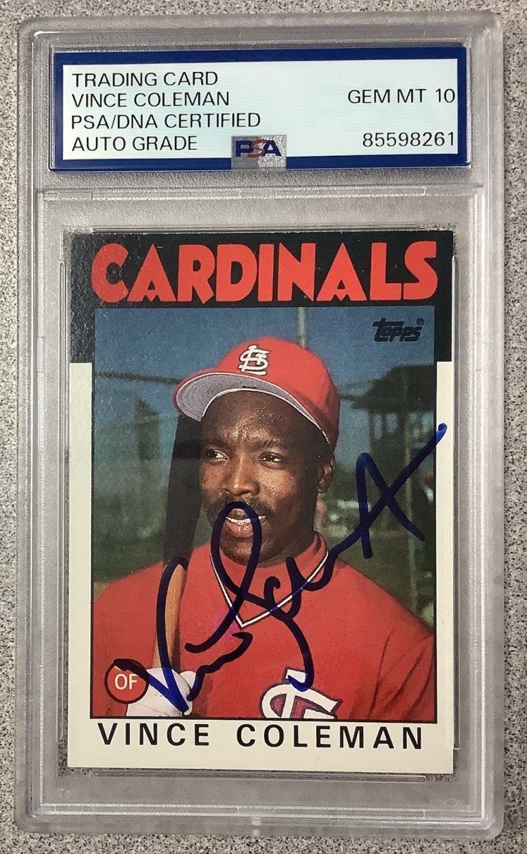 Vince Coleman Signed 1986 Topps #370 Baseball Card SB Autograph PSA/DNA Gem 10