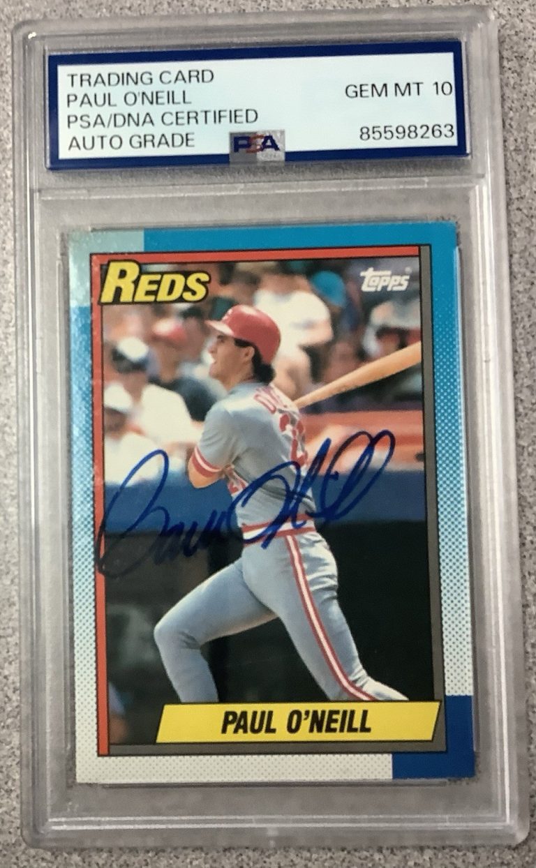 Paul O'Neill Signed 1990 Topps #332 Baseball Card Reds Autograph PSA/DNA Gem 10