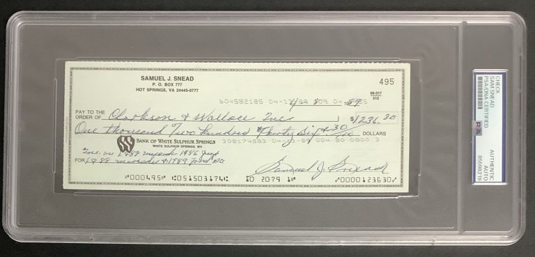 Sam Snead Signed Check Golf Masters Champ U.S. Open PGA HOF Autograph PSA/DNA