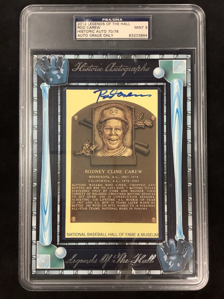 Rod Carew Signed Gold Plaque Postcard Yellow HA Historic Autographs PSA/DNA 9