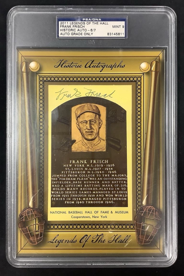 Frank Frisch Signed Gold Plaque Postcard Yellow HA Historic Autographs PSA/DNA 9