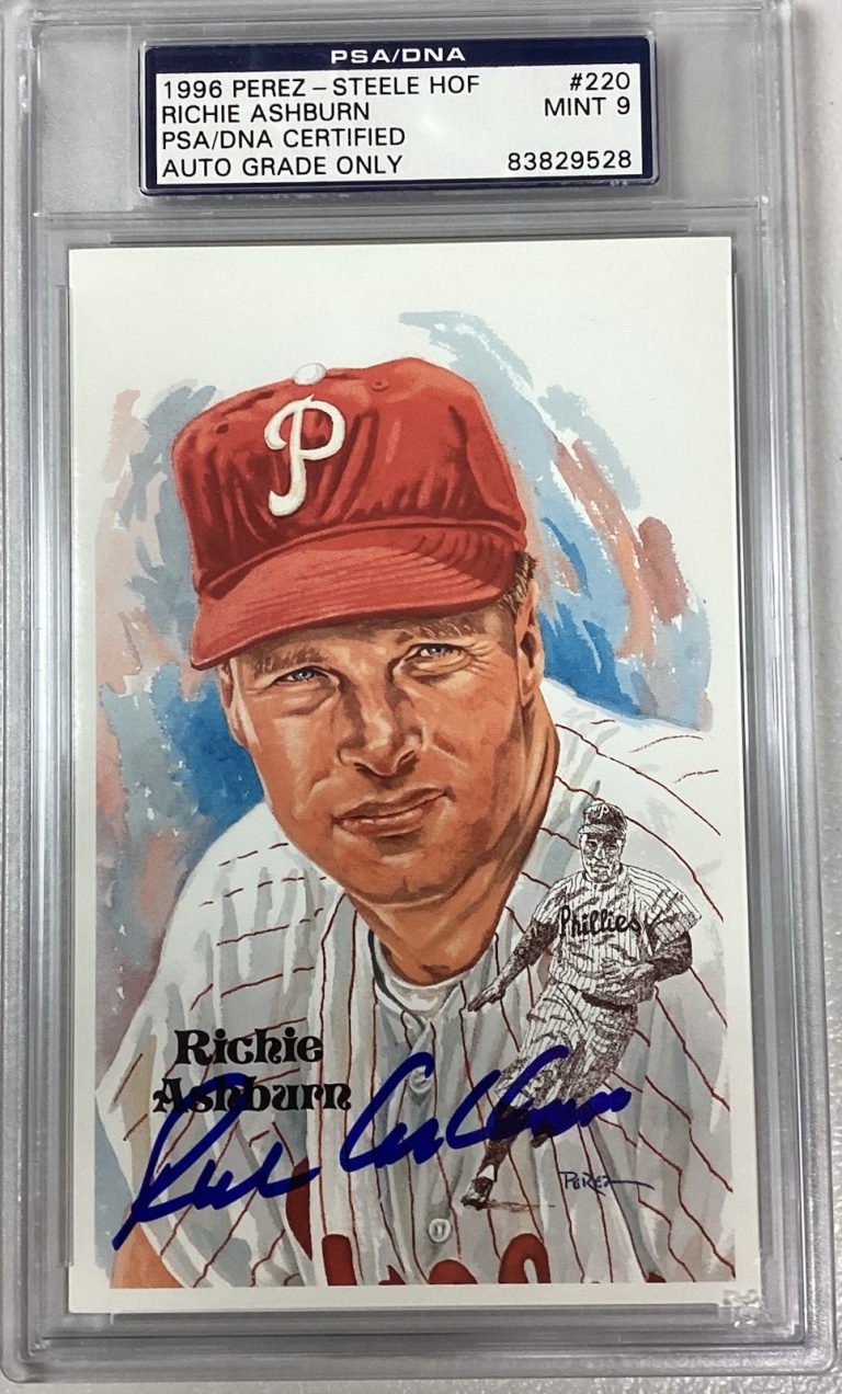Richie Ashburn Signed Perez Steele Postcard Baseball Philly Autograph PSA/DNA 9