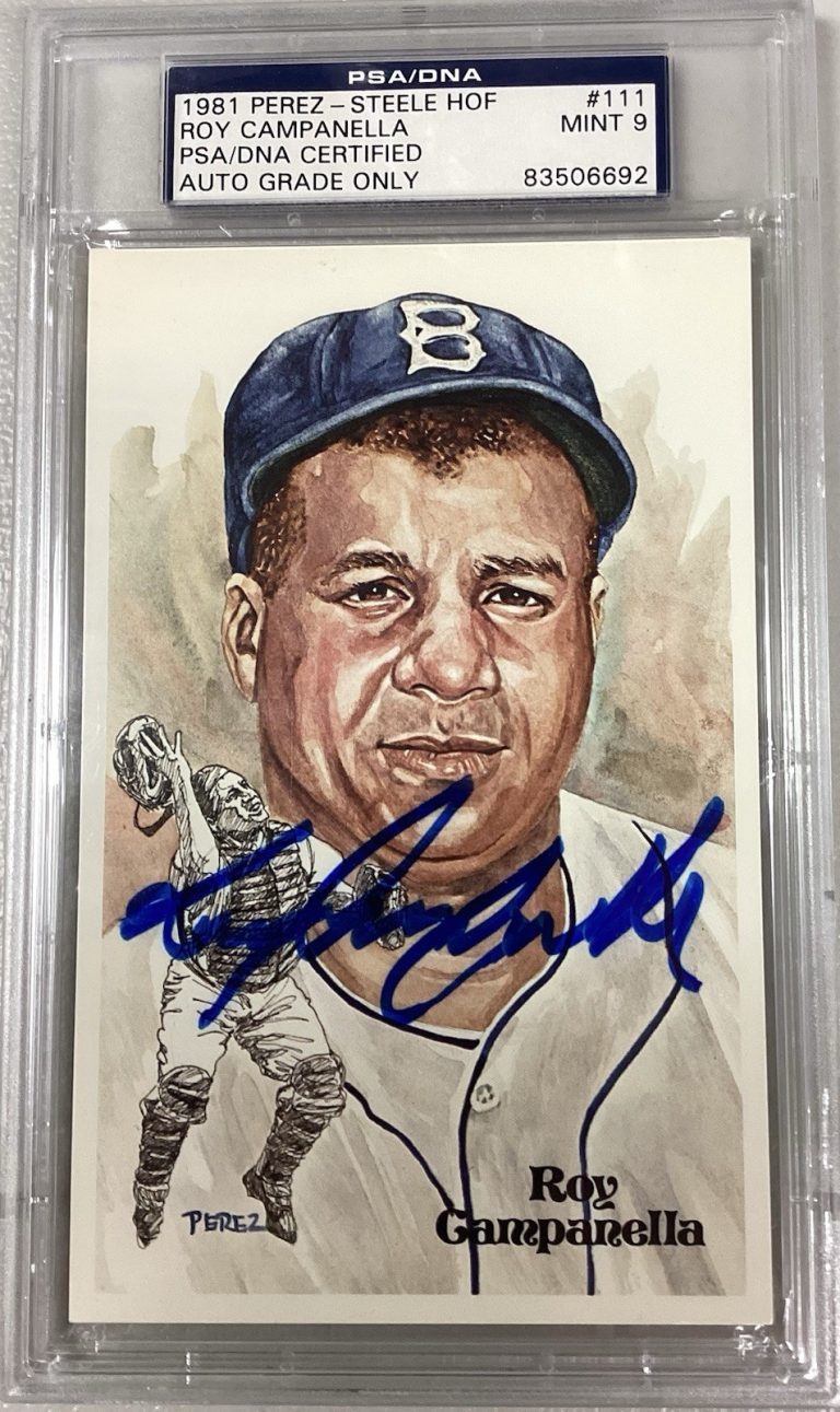 Roy Campanella Signed Perez Steele Postcard Dodgers Autograph PSA/DNA Mint 9
