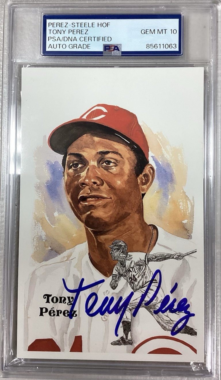 Tony Perez Signed Perez Steele Postcard Baseball HOF Reds Autograph PSA/DNA 10