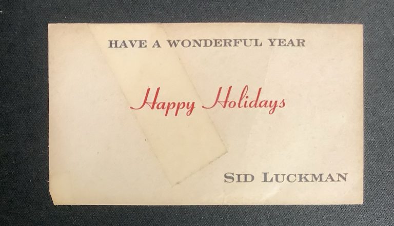 Sid Luckman Football Business Card Unsigned Chicago Bears HOF Happy Holidays