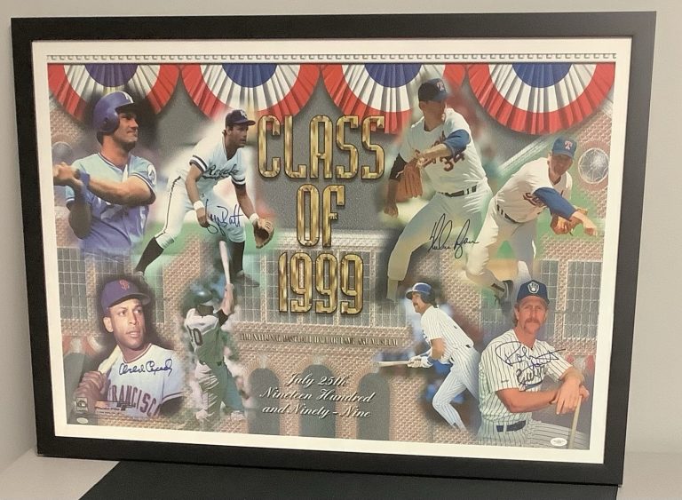 George Brett Signed Poster HOF 1999 Robin Yount Nolan Ryan Cepeda Frame Auto JSA