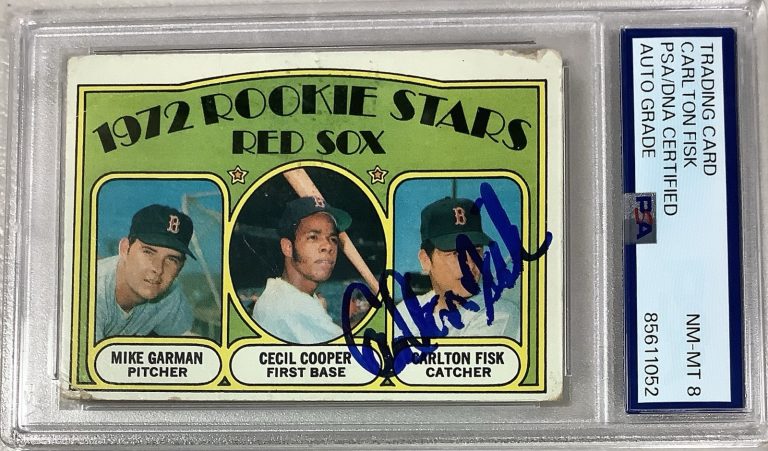 Carlton Fisk Signed 1972 Topps #79 Rookie RC Baseball RedSox Autograph PSA/DNA 8