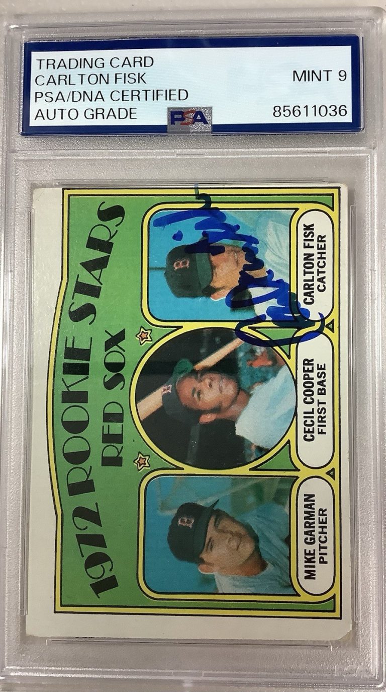Carlton Fisk Signed 1972 Topps #79 Rookie RC Baseball RedSox Autograph PSA/DNA 9