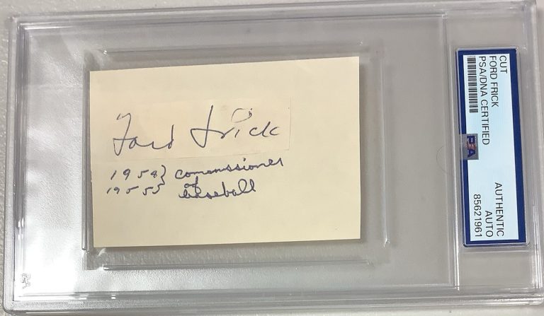 Ford Frick Signed Cut Index HOF Baseball Commissioner 1954-55 Autograph PSA/DNA