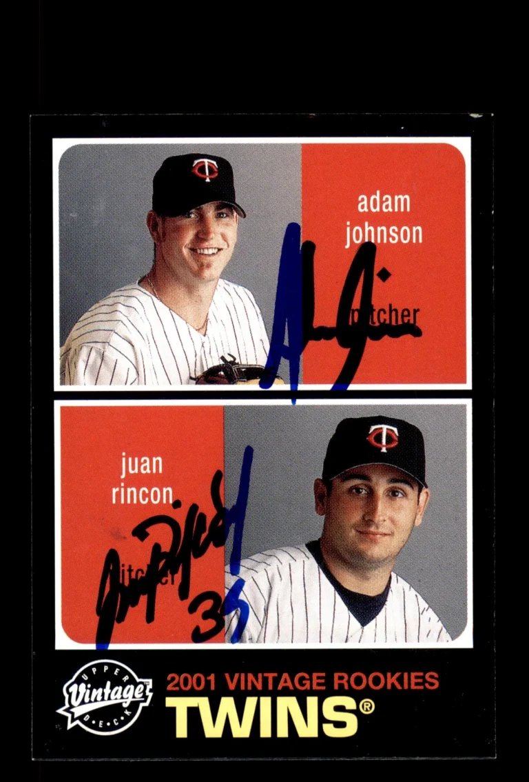 Signed Baseball Card Auto Adam Johnson Juan Rincon 2002 Upper Deck Vintage #105