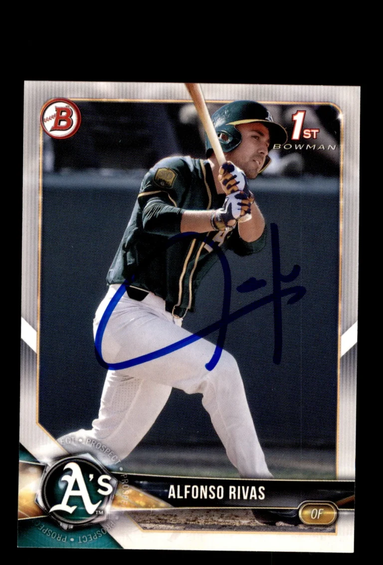 Signed Baseball Card Auto Alfonso Rivas 2018 Bowman Draft #BD-141 Oakland A's