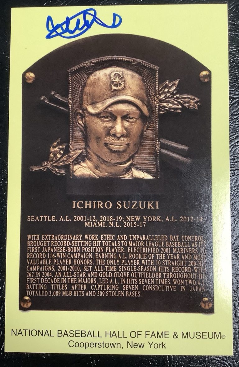 Ichiro Suzuki Signed Gold HOF Plaque Postcard Yellow Mariners Autograph JSA #2
