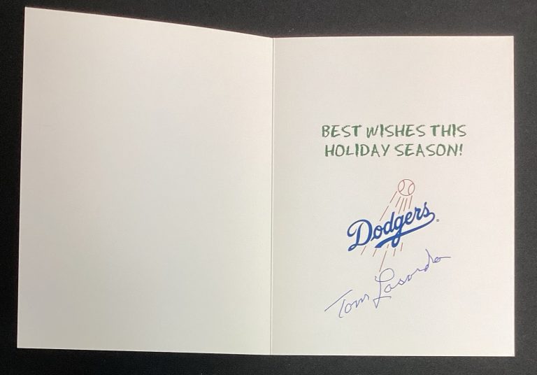 Tommy Lasorda Signed Christmas Card 2003 Dodgers Baseball HOF Autograph JSA #2