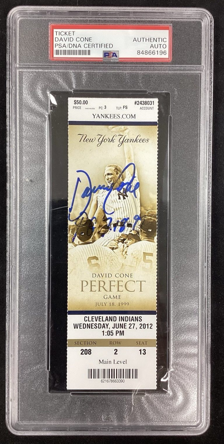 David Cone Signed Ticket 7/18/99 Yankees Comm Autograph Perfect Game Ins PSA/DNA