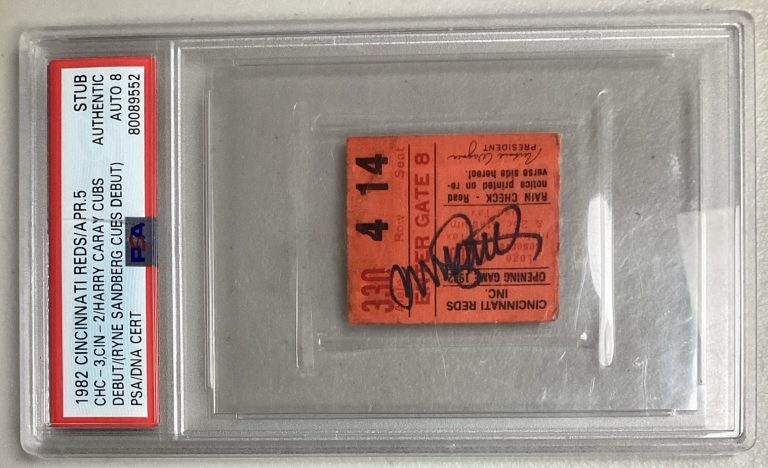 Ryne Sandberg Signed Ticket Stub Cubs Harry Caray Debut Baseball Auto PSA/DNA 8