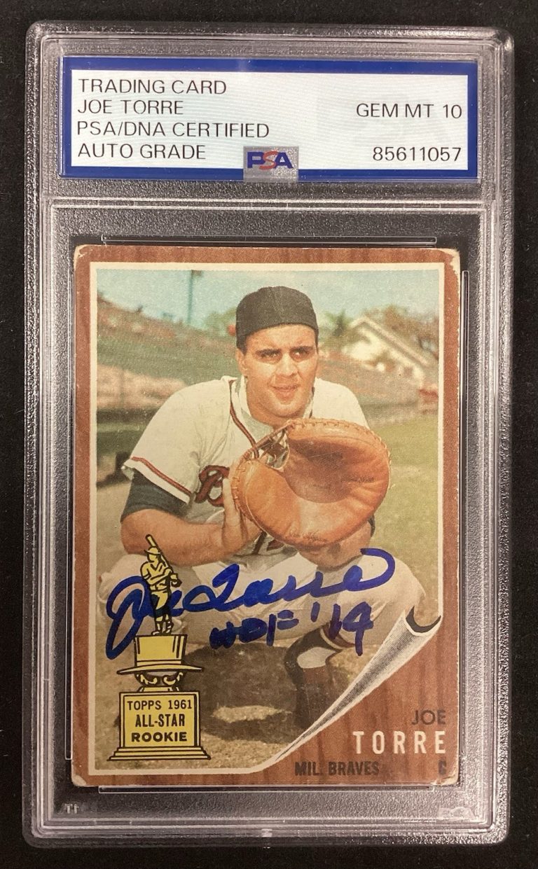 Joe Torre Signed 1962 Topps #218 Rookie Card Baseball RC Autograph PSA/DNA 10