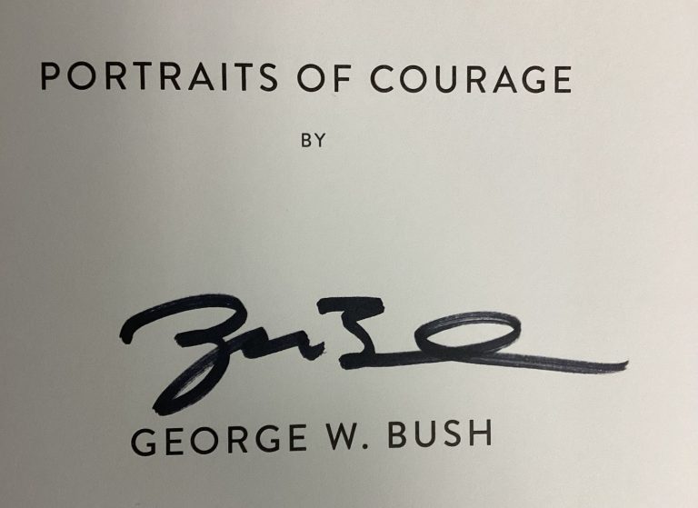 George W Bush Signed Book Portraits Of Courage POTUS President Autograph BAS