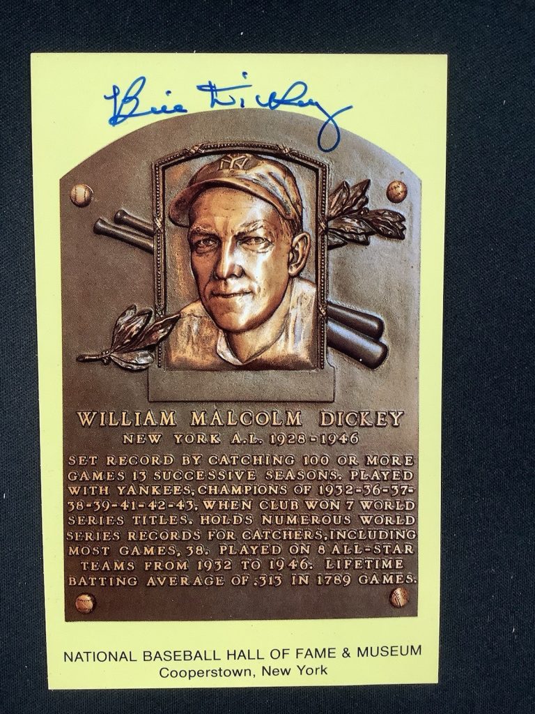 Bill Dickey Signed Gold HOF Plaque Postcard Yellow JSA Autograph NY Yankees
