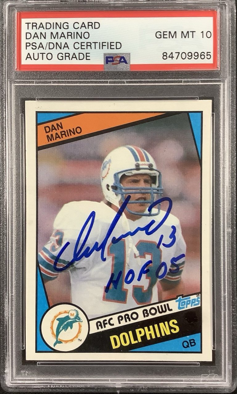 Dan Marino Signed 1984 Topps #123 Card Dolphins HOF 05 Inscr PSA/DNA Auto Gem 10