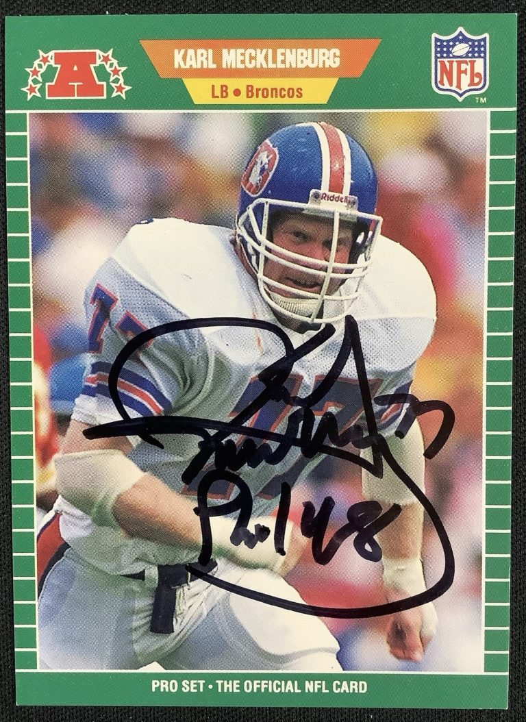 Karl Mecklenburg Signed 1989 Pro Set #108 Football Card Broncos Autograph TPG
