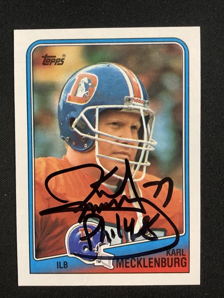 Karl Mecklenburg Signed 1988 Topps #33 Football Card Broncos Autograph TPG