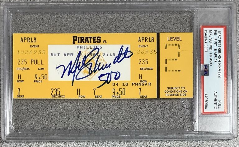 Mike Schmidt Signed Ticket 500 Home Run Full 4/18/87 Baseball Autograph PSA/DNA