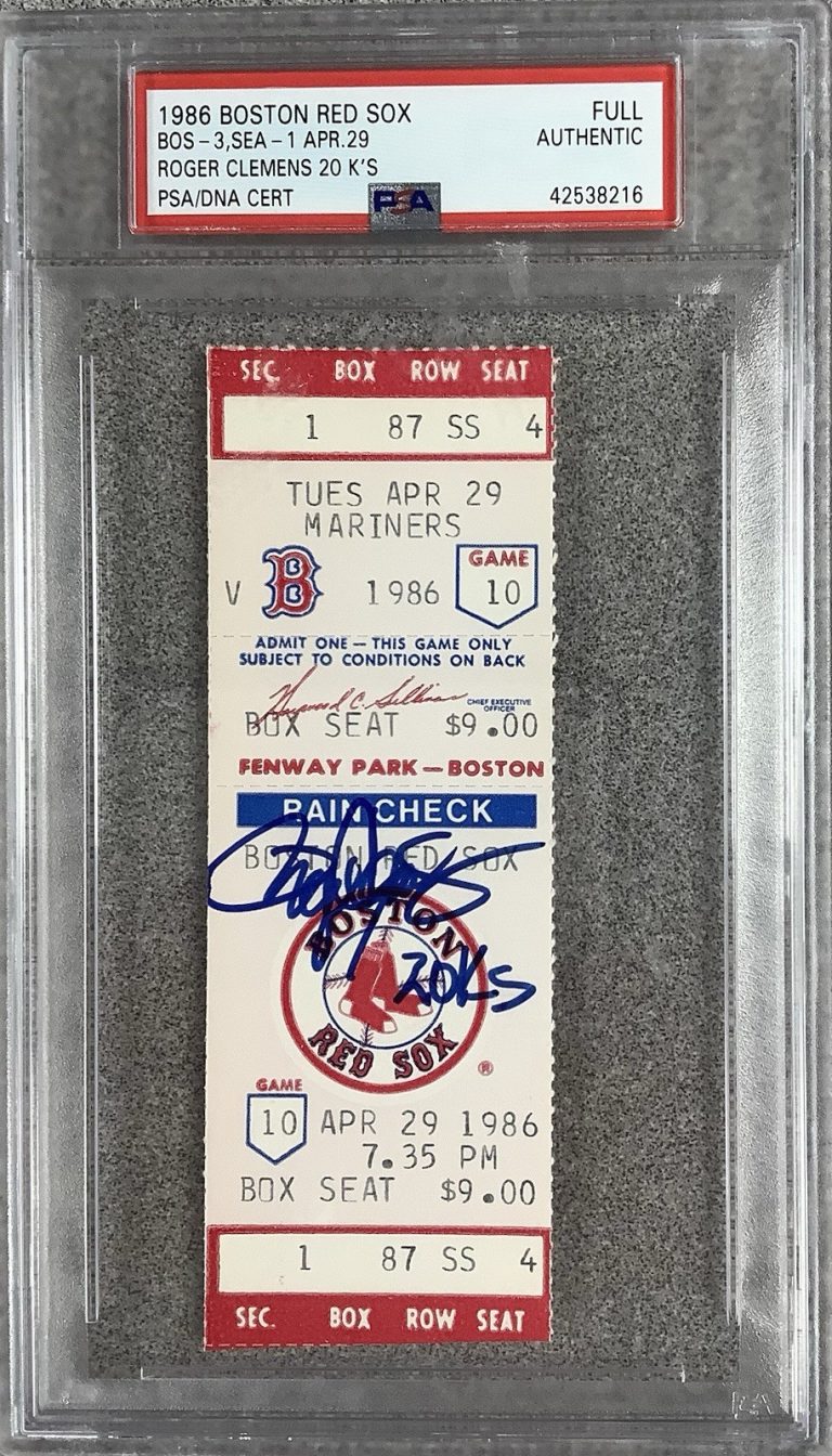 Roger Clemens Signed Full Ticket 4/29/86 20 Ks One Game RedSox Autograph PSA/DNA
