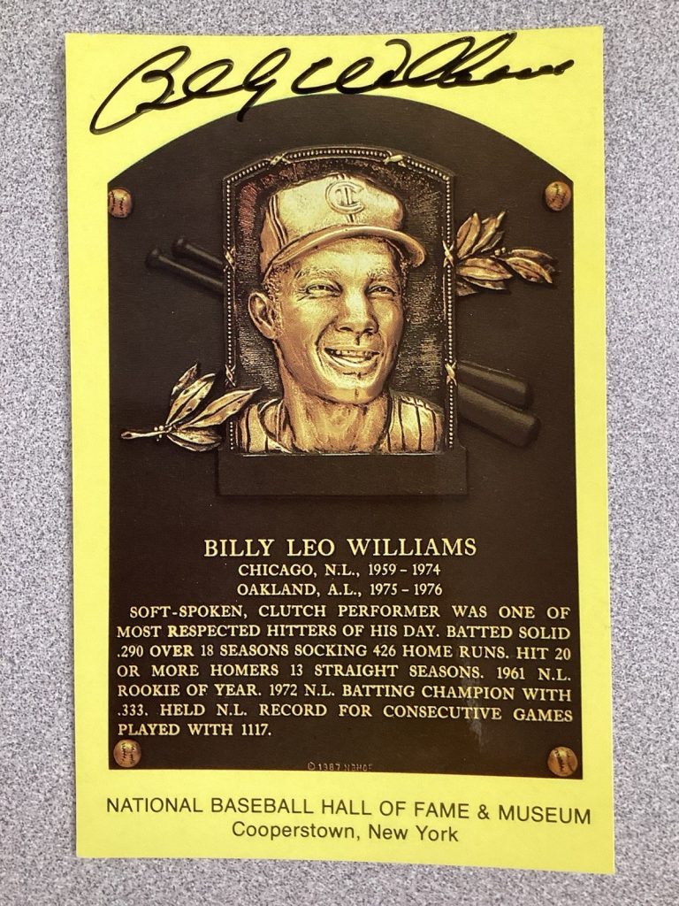 Billy Williams Signed Gold HOF Plaque Postcard Yellow Chicago Cubs Autograph TPG