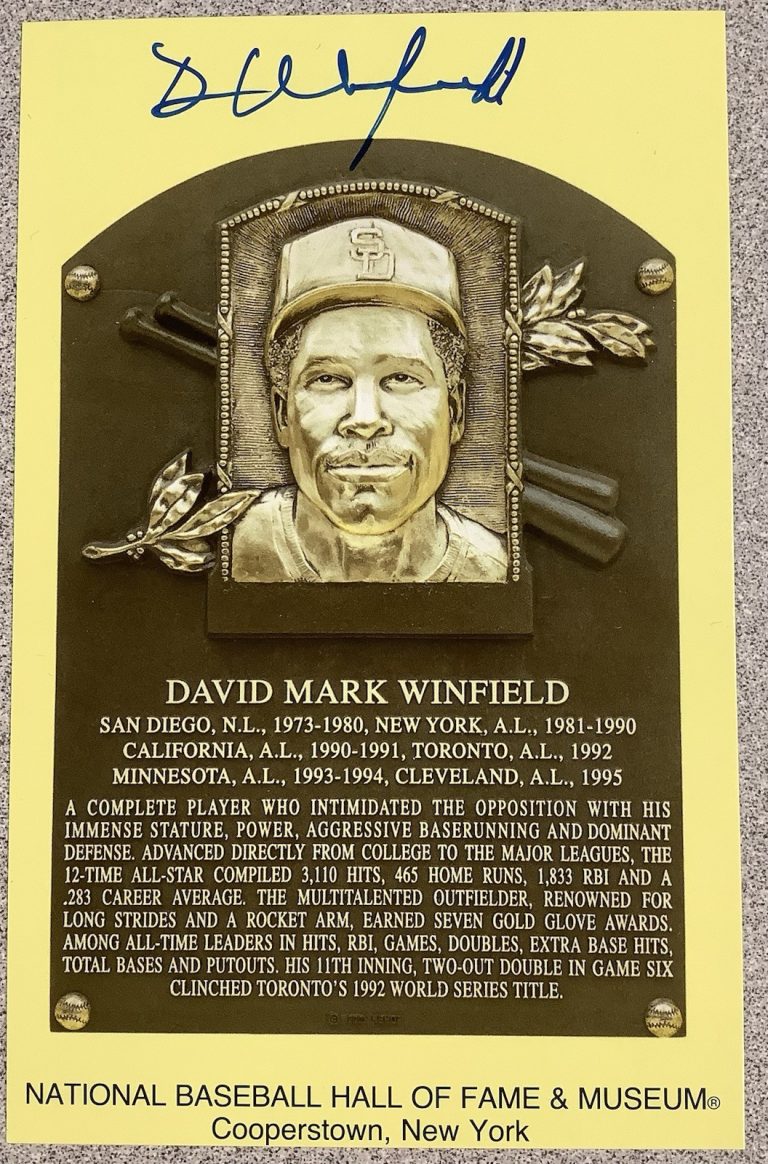 Dave Winfield Signed Gold HOF Plaque Postcard Yellow Autograph SD Padres JSA